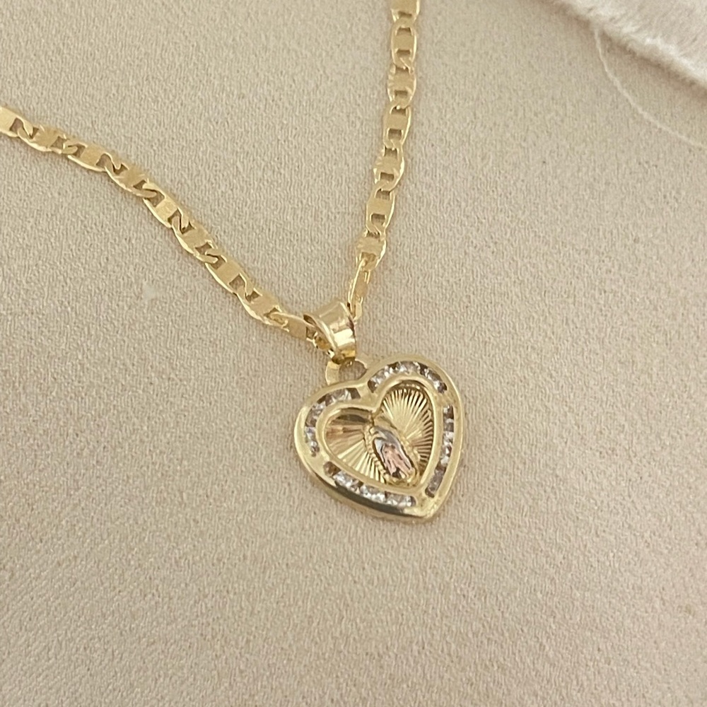 14k Gold Filled Our Lady Of Guadalupe Heart  Necklace Virgencita de Guadalupe - Picture 5 of 10